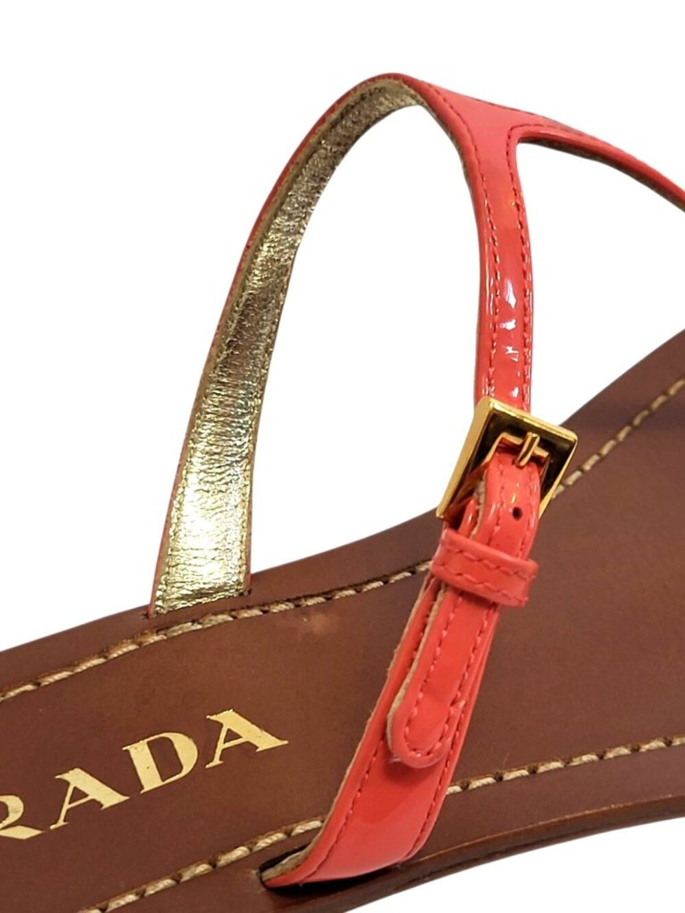 Prada T-Strap Sandal Coral Pink Patent Leather Flats COA - Picture 10 of 16